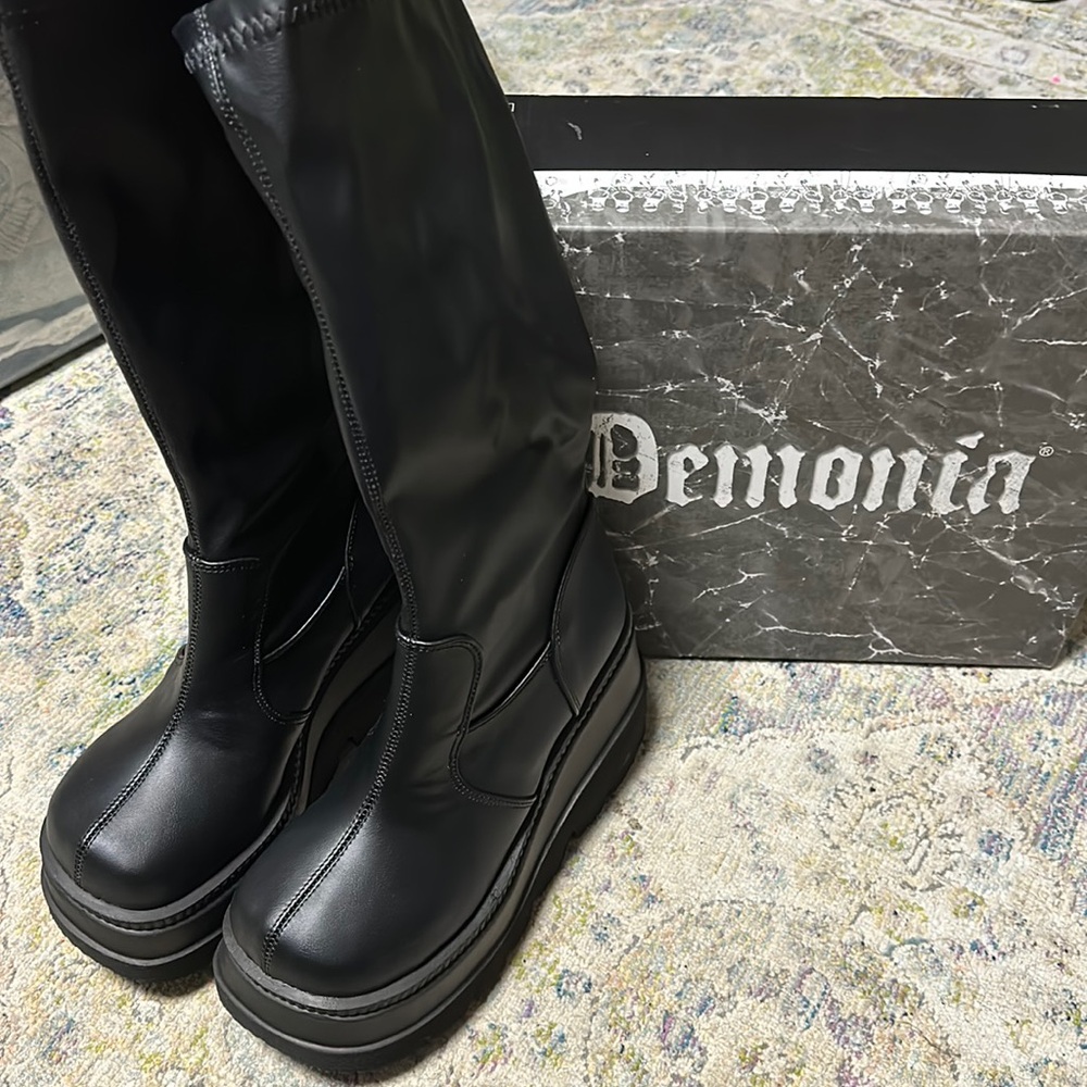 Demonia Black Vegan Leather Boots - Size 8